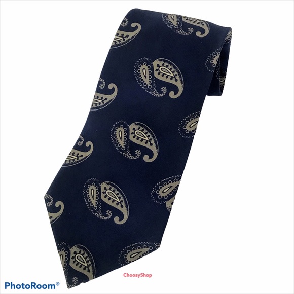 Silk Tie Navy Tan Paisley Fumagalli’s - Picture 10 of 10